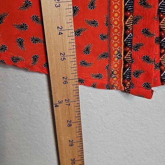 Lior Paris Red Orange Floral Patterned Button Front‎ Long Sleeve Top Medium - Picture 8 of 9